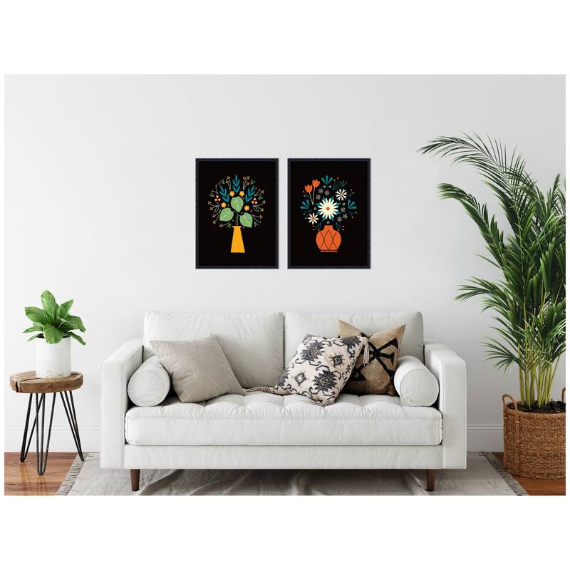 Kate and Laurel Sylvie Beaded Floral Yellow and Red Vases Framed Canvas Art Set by Amber Leaders