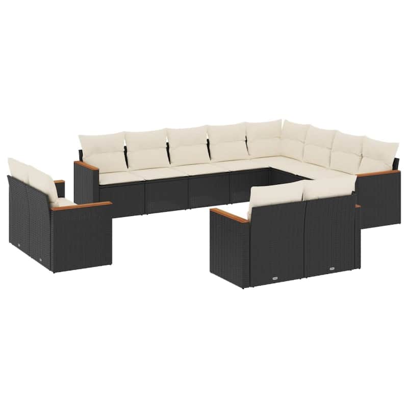 vidaXL Patio Sofa Set with Cushions Outdoor Conversation Furniture Poly Rattan - 24.4 x 24.4 x 27.2 in