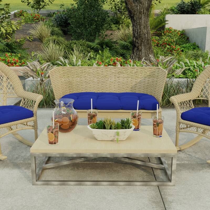 44" x 18" Blue Solid Contoured Outdoor Wicker Bench Cushion - 18'' L x 44'' W x 4'' H - Veranda Cobalt