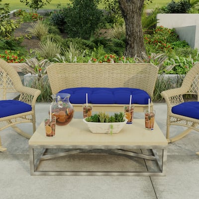 44" x 18" Blue Solid Contoured Outdoor Wicker Bench Cushion - 18'' L x 44'' W x 4'' H
