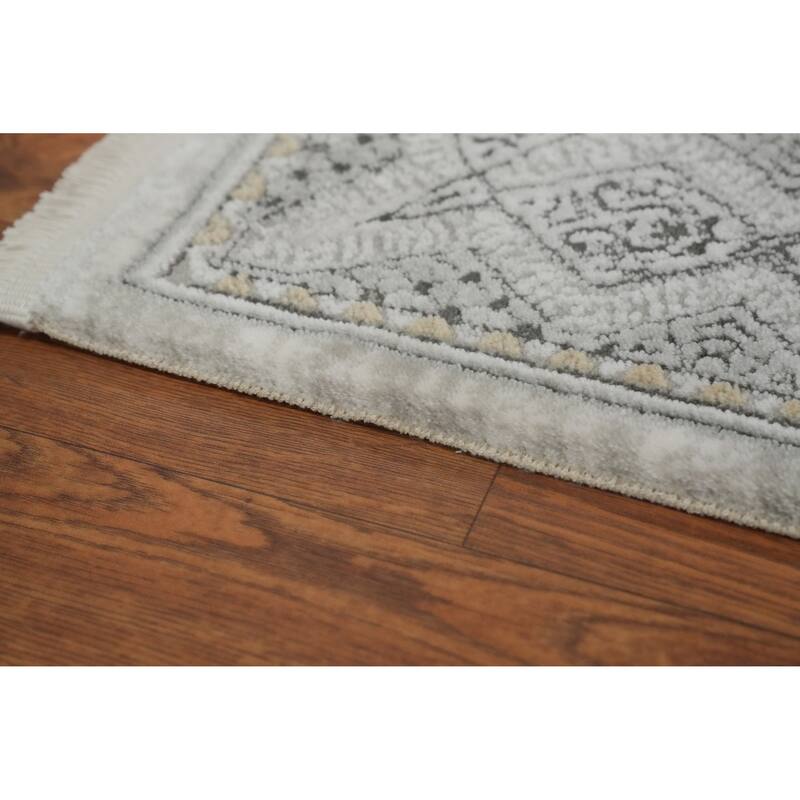Machine Made Oriental Polyester Carpet Traditional Medallion Greys & Charcoal Tabriz Area Rug - 7' 5'' X 5' 2''
