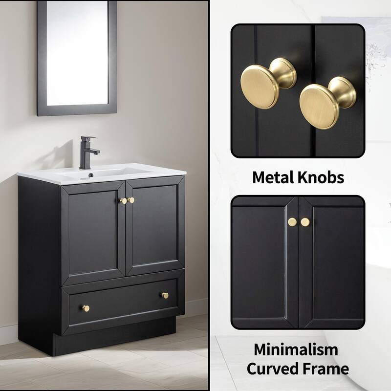 Solid Wood Bathroom Vanity Cabinet with Ceramic Undermount Sink Top Skirting Design