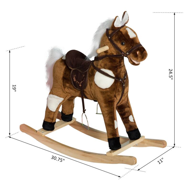 Kids Plush Rocking Horse with Authentic Neigh Sounds, Saddle, and Stirrup for 3-8 Years Old - Comfortable Velvet Fabric