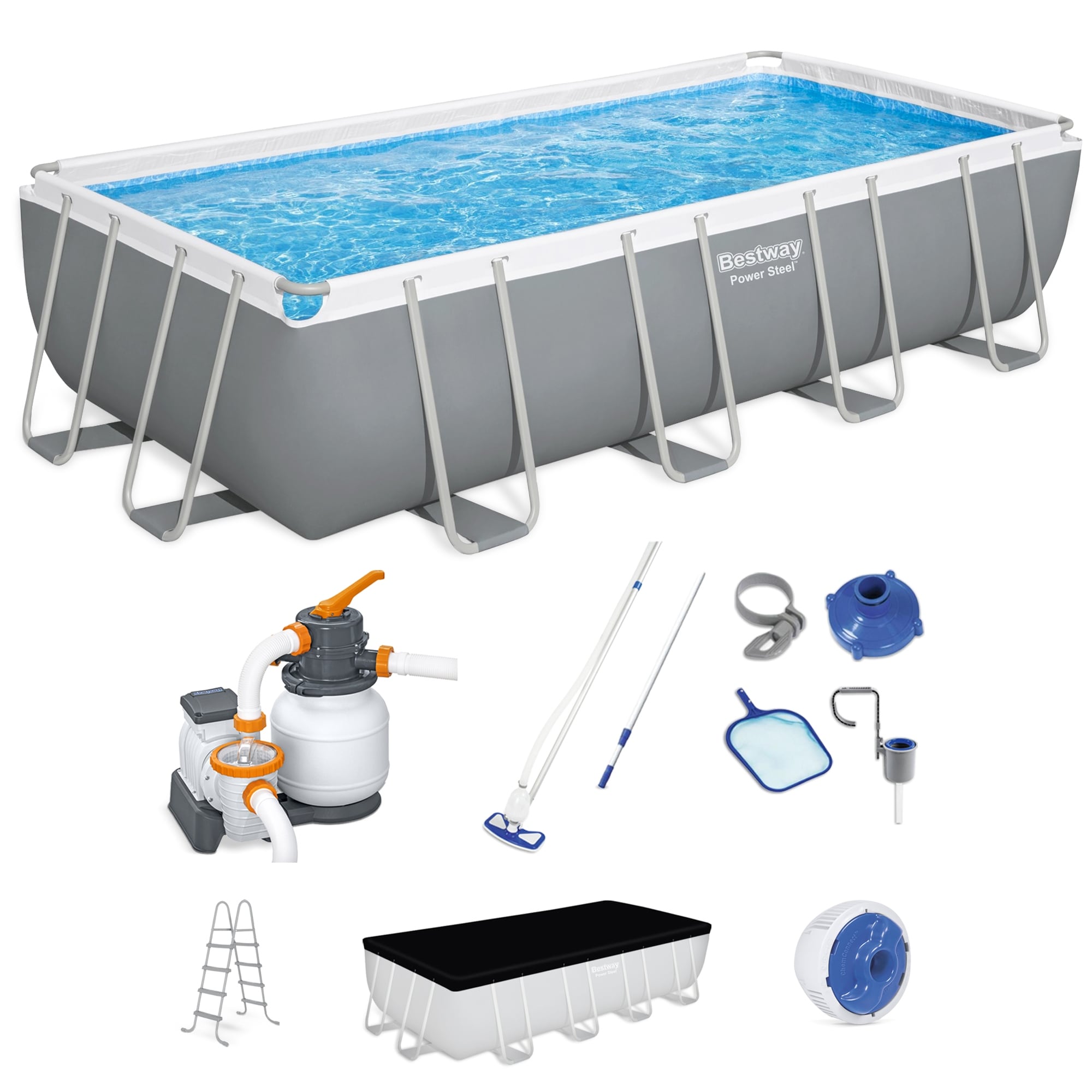 Bestway 18ft x 9ft x 4ft Rectangular Above Ground Swimming Pool w/ Accessories