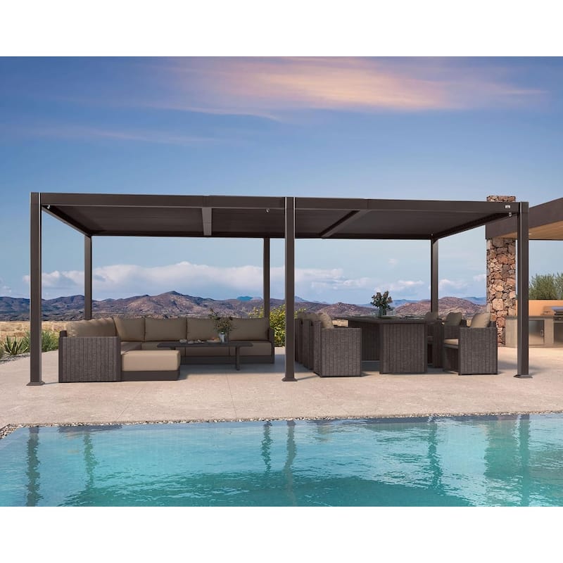 PURPLE LEAF Outdoor Louvered Pergola with Adjustable Metal Roof for Patio Pergola - 11.4' x 20.4' - Bronze