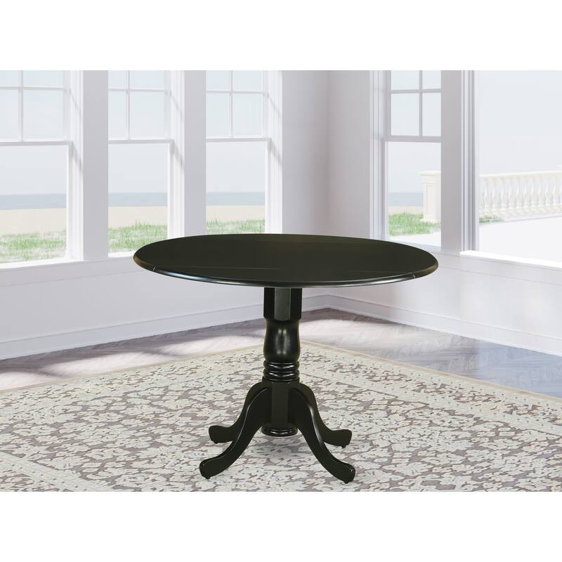 East West Furniture Dublin Kitchen Dining Table - a Round Wooden Table Top with Dropleaf & Pedestal Base, (Finish Options) - DLT-BLK-TP