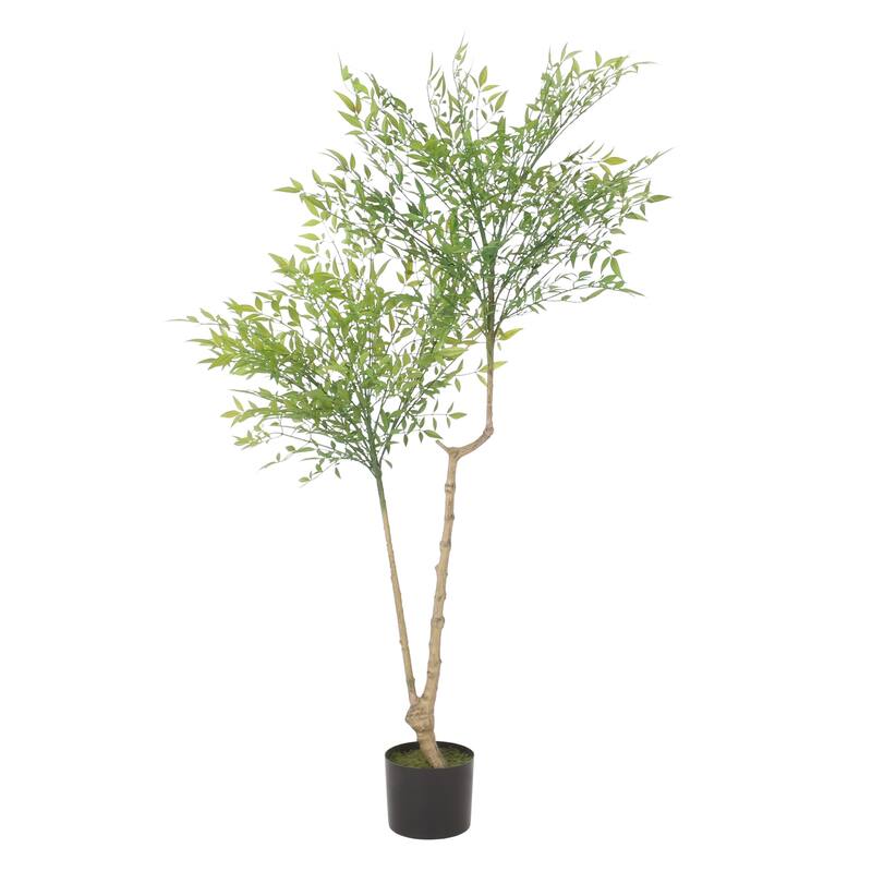 Artificial Nandina Plant, Sacred Bamboo Like Green Leaves, 47 Inch
