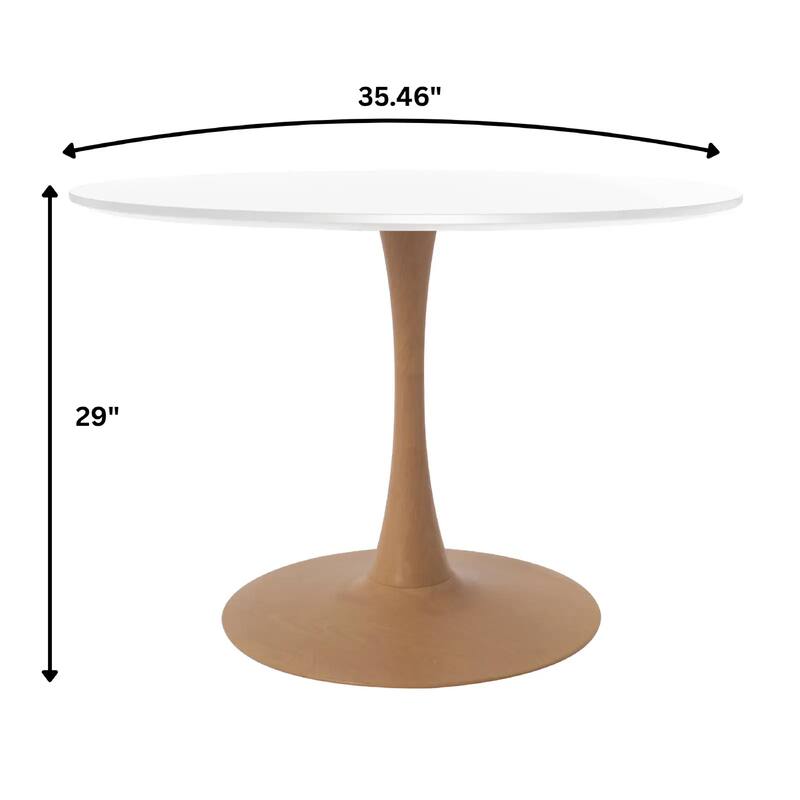 Bristol 35" Round Dining Table with Sintered Stone Top and Natural Wood Steel Pedestal Base for Modern Kitchen and Dining Room