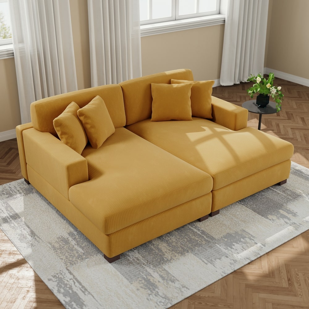 Upholstered Oversized Modular Sectional Sofa Set Corduroy Sleeper Sofa With Chaise