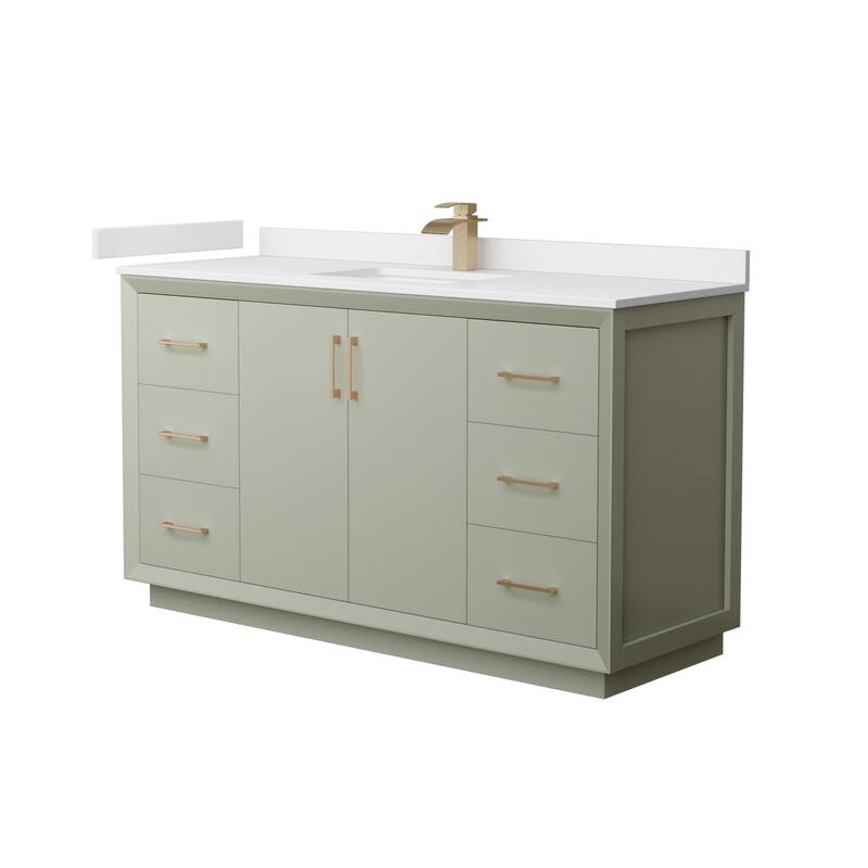 Wyndham Collection WCF414160S-VCA-UNSMXX Strada 60" Free Standing - Light Green / White Cultured Marble Top / Satin - Painted