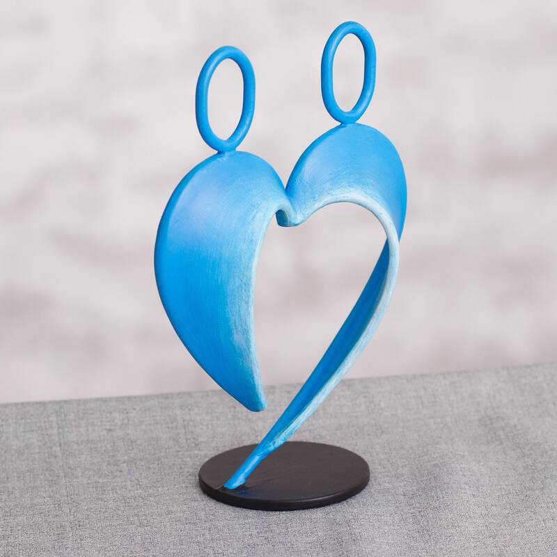 Novica Handmade Our Heart In Blue Steel Sculpture