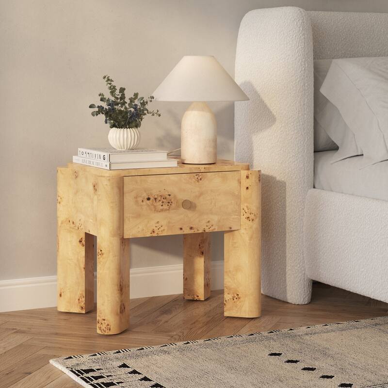 Studio London Nightstand Maple Burl Bedside Table Easy Assembly for Stylish