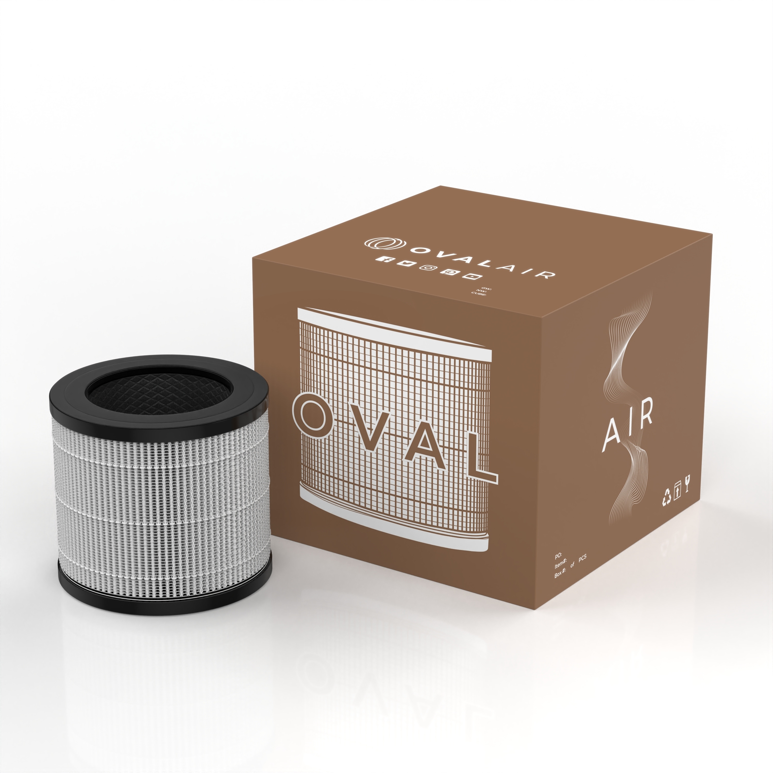OVAL AIR H13 True HEPA Filter Replacement Combined with Activated Carbon Filter and Pre-filter - 5.9' X 6.92' X 6.92'