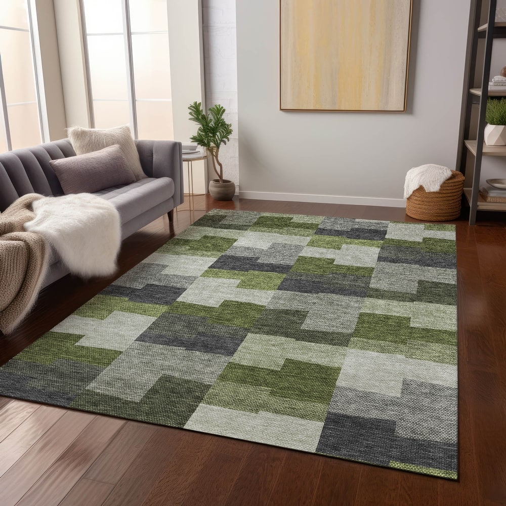 Machine Washable Indoor/ Outdoor Chantille Contemporary Blocks Rug