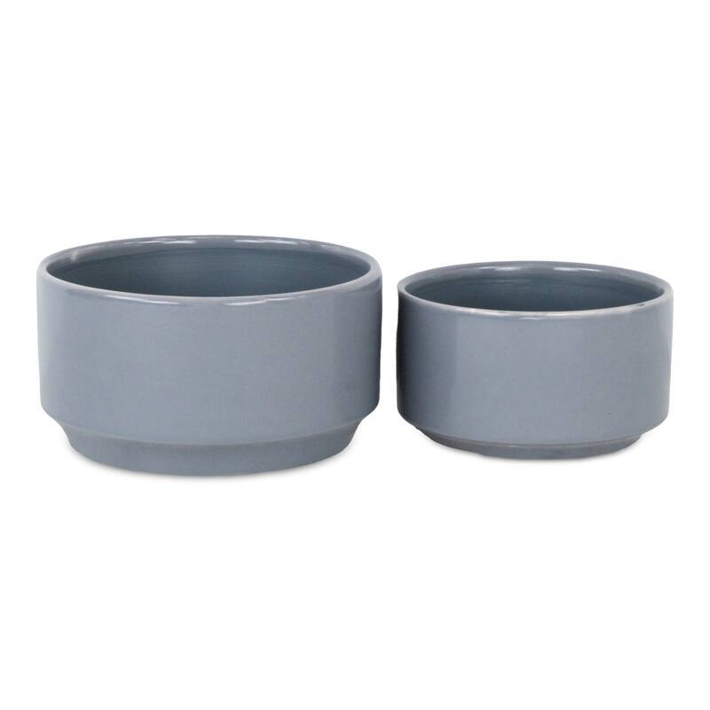 Elegora Wide Round Straight Side Ceramic Pot - Gray