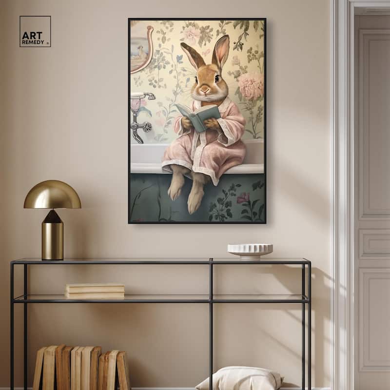 Bunny Bibliophile Bathing Canvas by Art Remedy