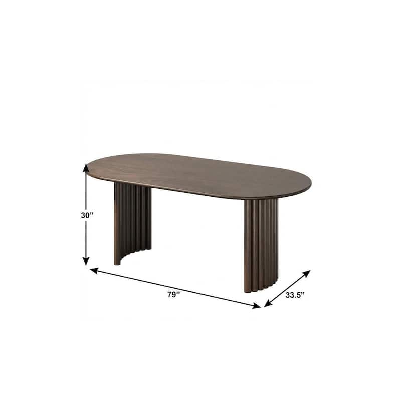 HomeRoots 79" Walnut Solid Wood Double Pedestal Base Oval Dining Table - 79.00 in. x 30.00 in. x 33.50 in.