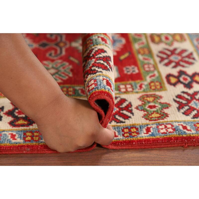 Hand Knotted Oriental 100% Wool Carpet Traditional Geometric Red Kazak Area Rug - 3' 0'' X 2' 1''