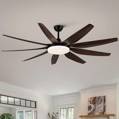 71-Inch Ceiling Fan with Integrated LED Lighting and 9 Solid Wood Blades