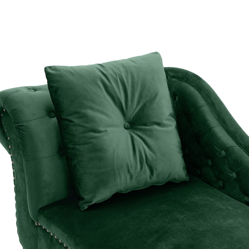 Christopher Knight Home - Bressi Modern Velvet Upholstered Chaise Lounge with Tufted Backrest, Nailhead Trim & Pillow