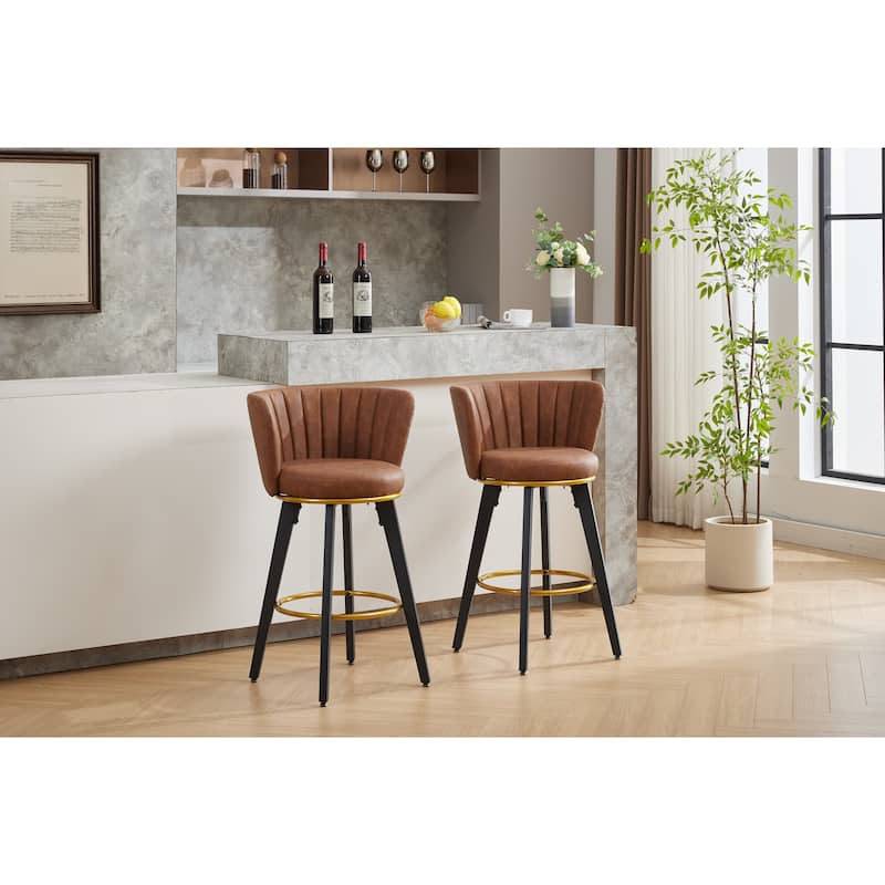 Counter Height Bar Stools Set of 2, 360° Swivel Upholstered Barstools with Backs and Metal Legs, 26" H Seat Height