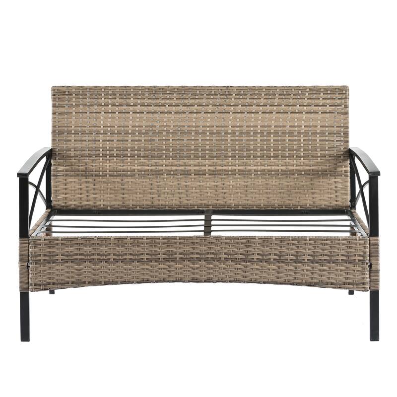 GDFStudio - Palermo 4-Piece Outdoor PE Wicker Patio Set with Cushions and Black Metal Coffee Table, Seats 4
