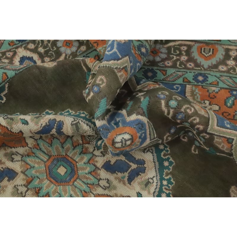 Hand Knotted Oriental 100% Wool Carpet Traditional Medallion Green Tabriz Area Rug - 6' 2'' X 4' 8''