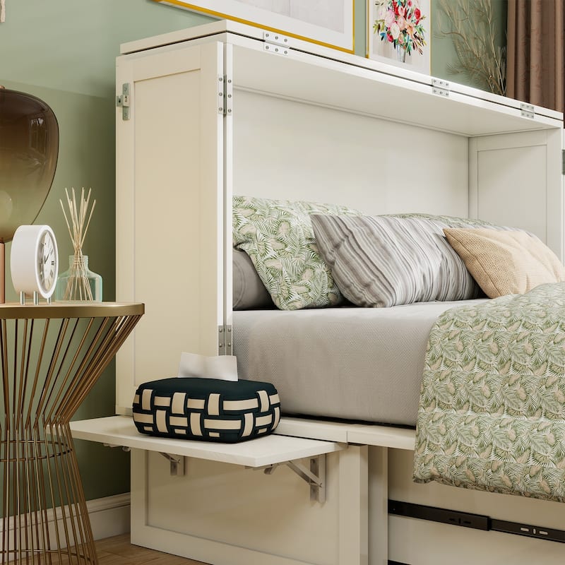Solid Wood Murphy Bed Full Size with Storage | Space Saving Walnut Cabinet Bed with Easy Pull-Out Mechanism for Bedroom