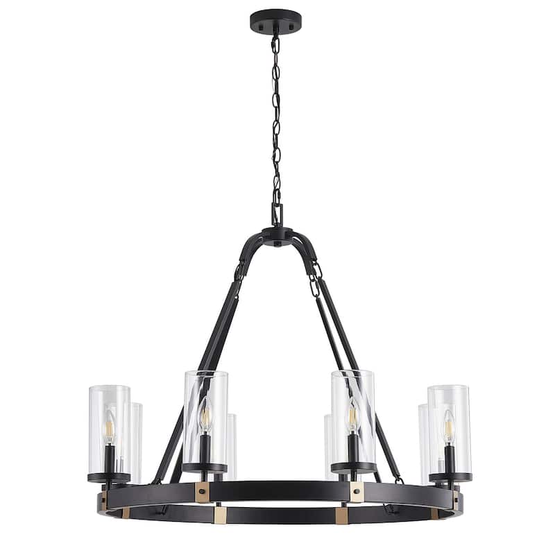 8-Lights Farmhouse Candle Wheel Chandelier - 34.3"D×4.7"W×87.3"H (Adjustable)