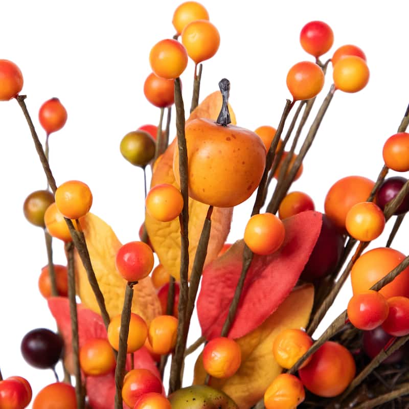 Berries and Apples Fall Harvest Artificial Twig Wreath - 18 inch Unlit - N/A
