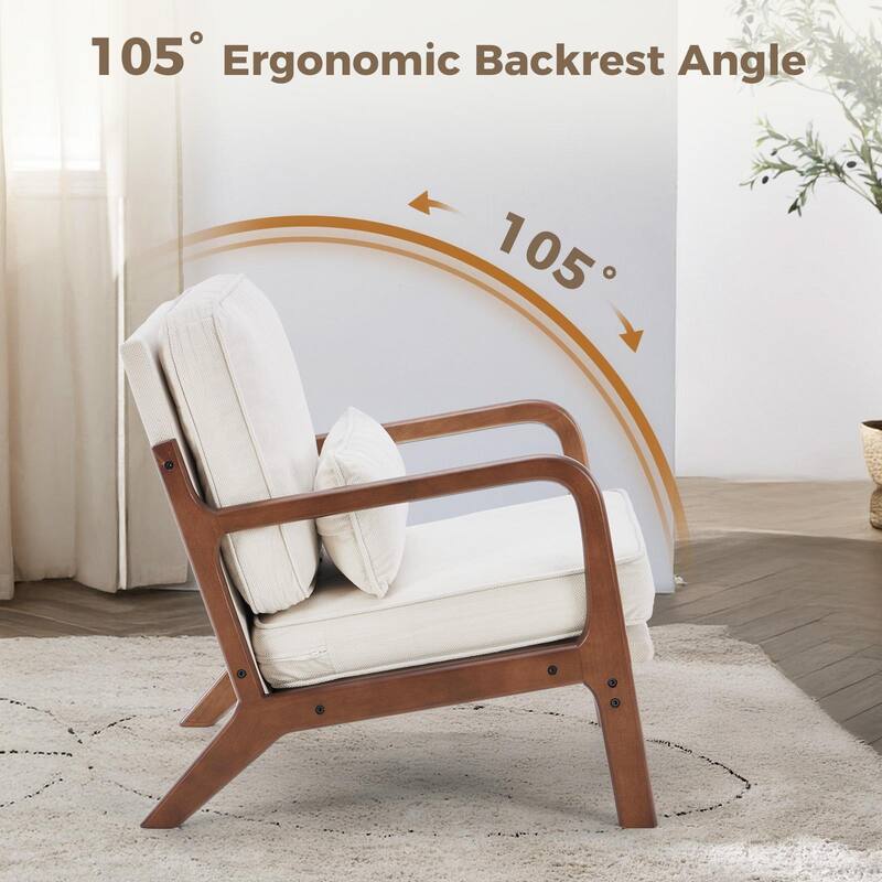 Rossetta Mid-Century Modern Solid Wooden Accent Chair with Arms and Waist Cushion
