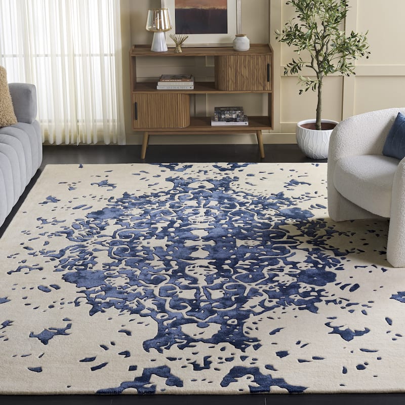SAFAVIEH Handmade Fifth Roselette Avenue Modern Abstract Wool Rug - 8' x 10' - Blue/Ivory