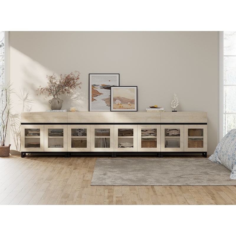Modern Dresser With Glass Doors, Drawer, And Adjustable Shelf - Multifunctional Storage Cabinet For Living Room Or Bedroom - Beige - 4-drawer