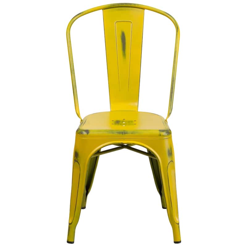 Distressed Metal Indoor-Outdoor Stackable Chair - Kitchen Furniture