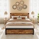 preview thumbnail 1 of 23, Full/Queen/King Size Metal Bed Frame with 4 Storage Drawers and Wood Headboard Full - With 4 Drawers