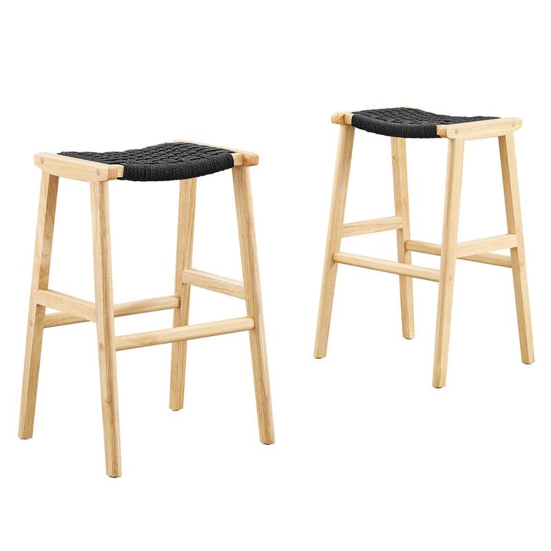 Saoirse Woven Rope Wood Bar Stool - Set of 2 - Natural - Black