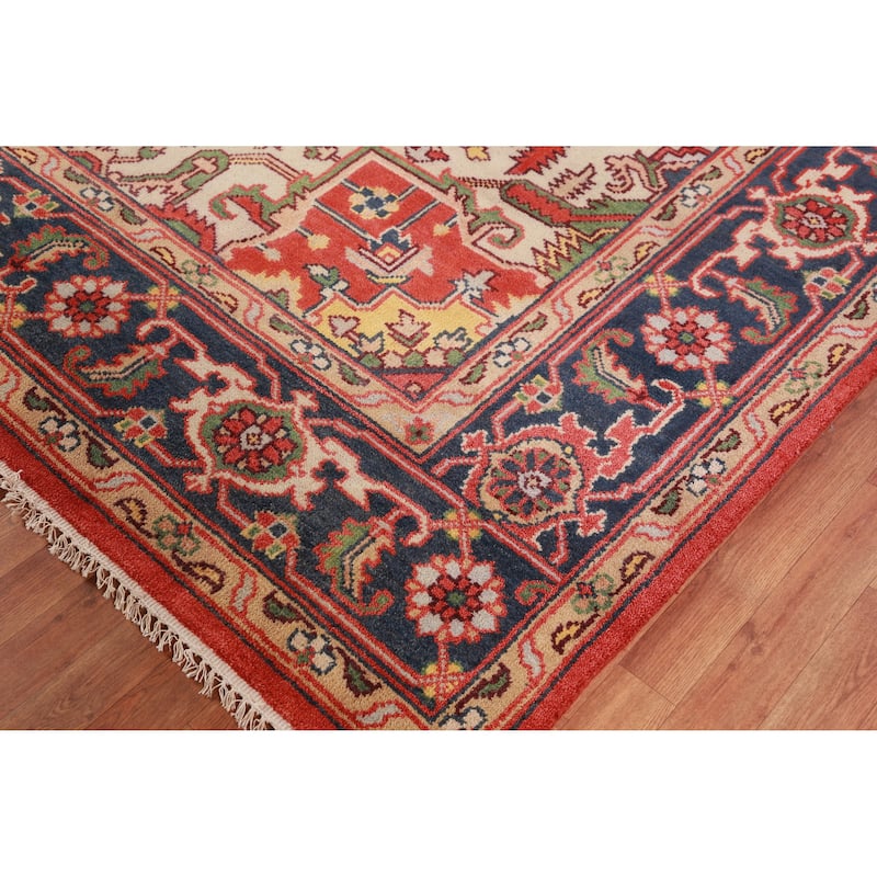 Hand Knotted Oriental 100% Wool Carpet Traditional Medallion Oranges & Rust Heriz (serapi) Area Rug - 11' 10'' X 9' 1''
