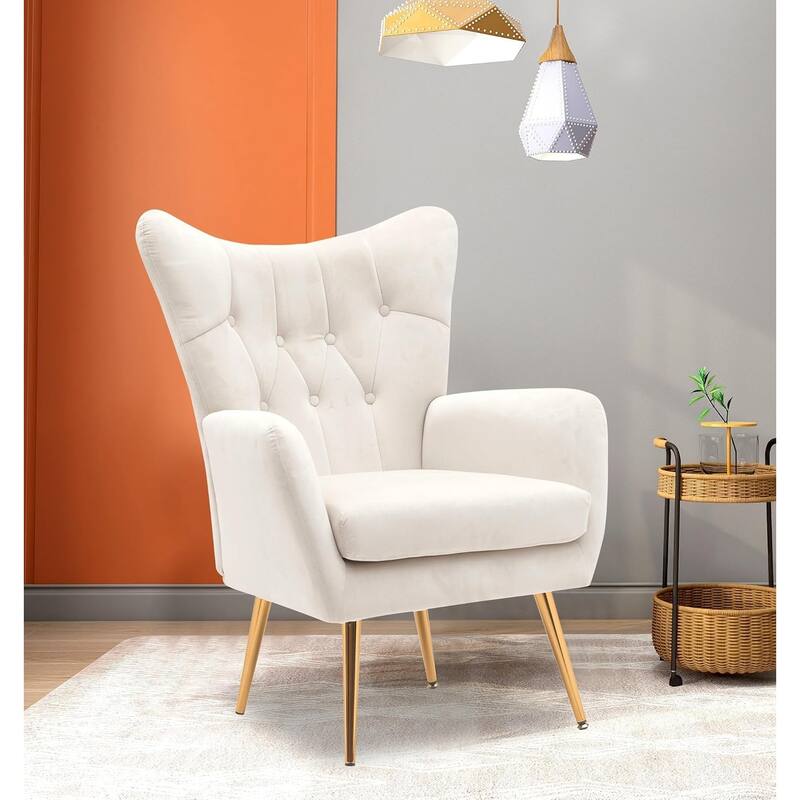 Modern Chic Mid-Century Velvet Accent Armchair Button-Tufted Wingback Design with Gold Flared Legs