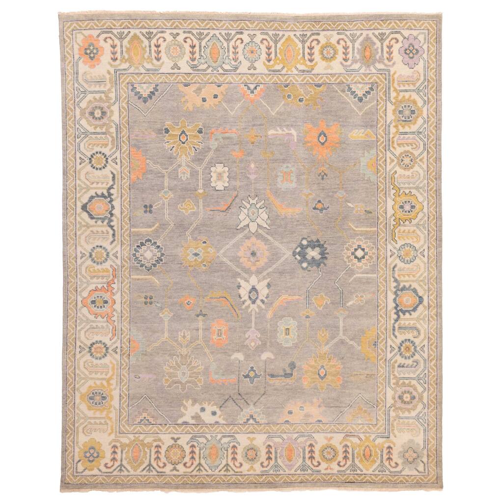 ECARPETGALLERY Hand-knotted Modern Oushak Light Grey Wool Rug - 8'0 x 9'9