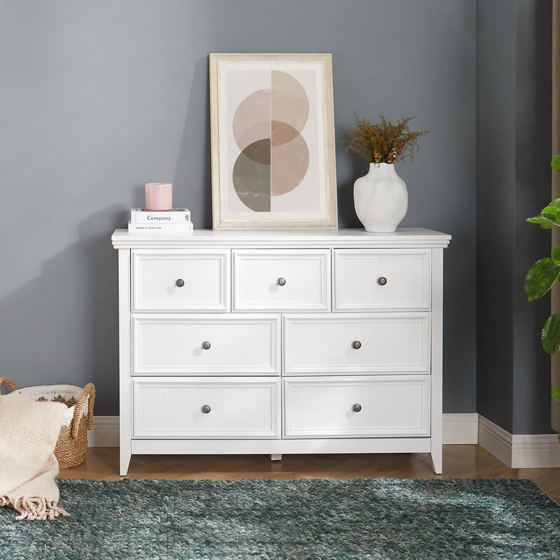 GDFStudio - Farmhouse Modern 7-Drawer Dresser Cabinet with Smooth Metal Slides and Wide Top