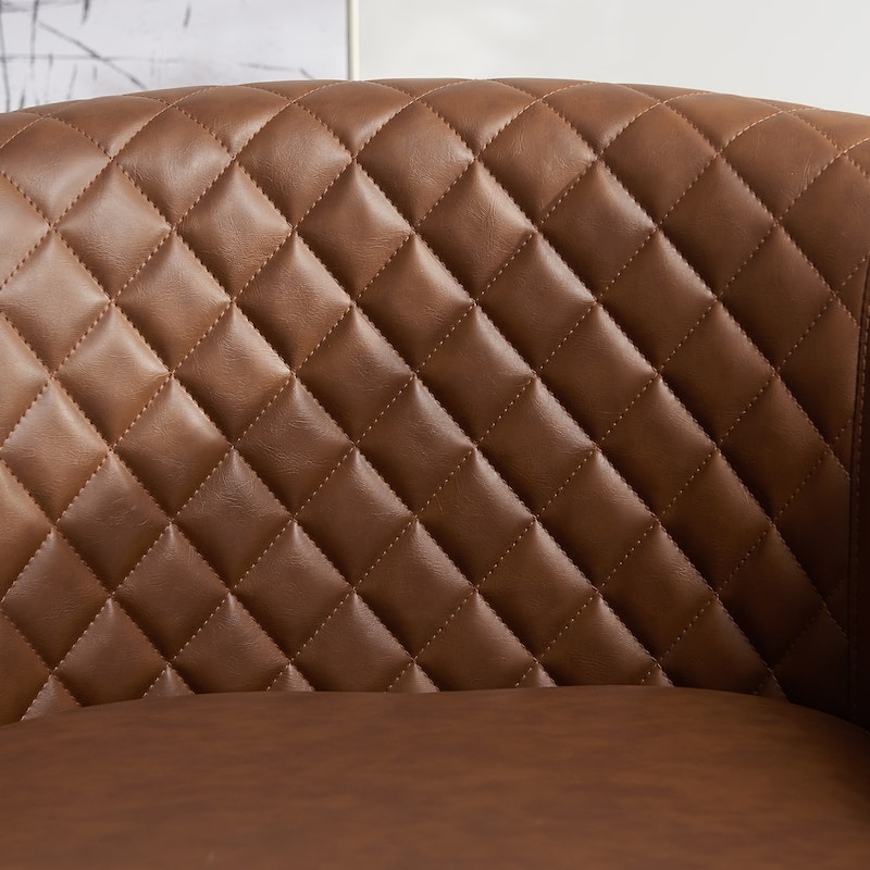 KINWELL 29" Wide Tufted PU Leather Swivel Barrel Chair