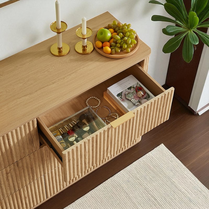Modern 6 Drawer Dresser with Wave Front Design, Wide Storage Chest and TV Stand, 55" Wooden Organizer Cabinet