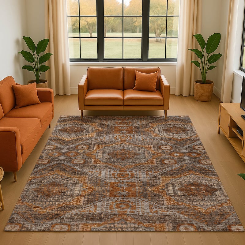 Premium Washable Super Soft Traditional Vintage Mayfield Rug - Copper - 10' x 14'
