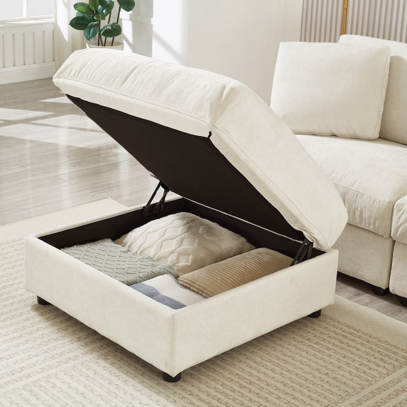 103.54" L-Shaped Sectional Sofa with Storage and Movable Ottoman