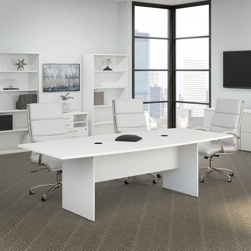 96W x 42D Conference Table with Wood Base by Bush Business Furniture - White