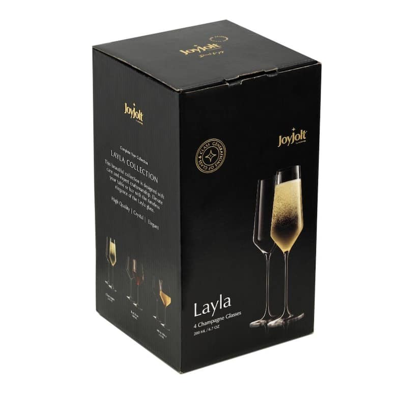 Layla European Crystal Champagne Glass 6.7 oz, Set of 4 Flute Glasses