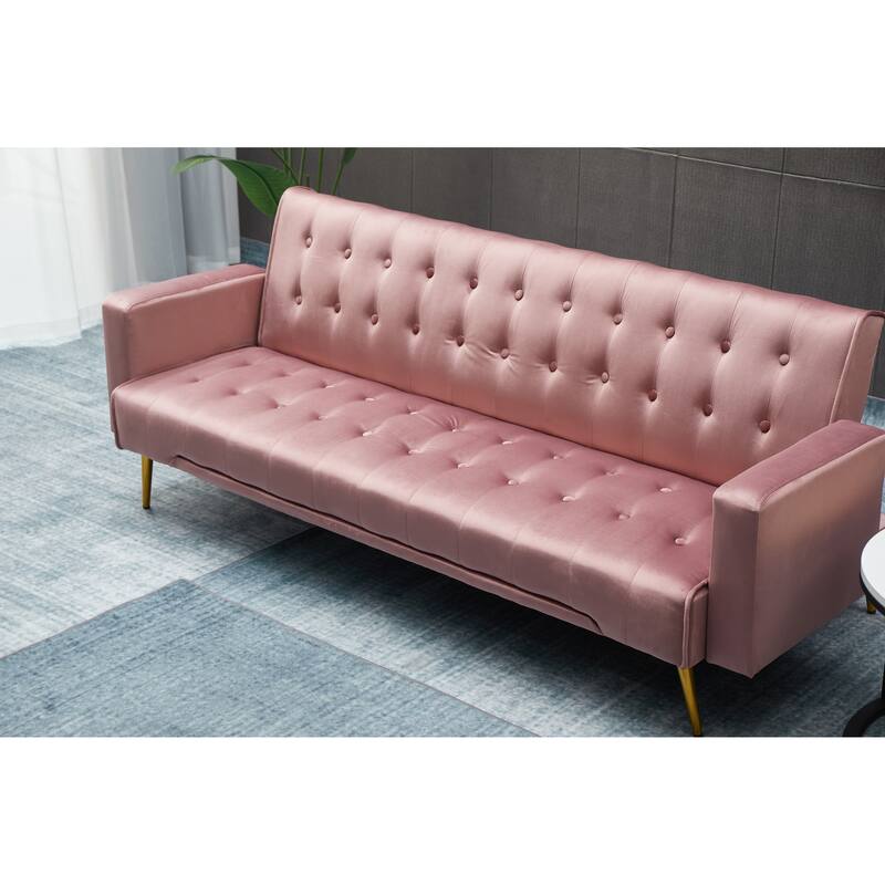 Rose Sofa Bed with Golden Metal Legs, Solid Wood+MDF, 75x32x29 inches