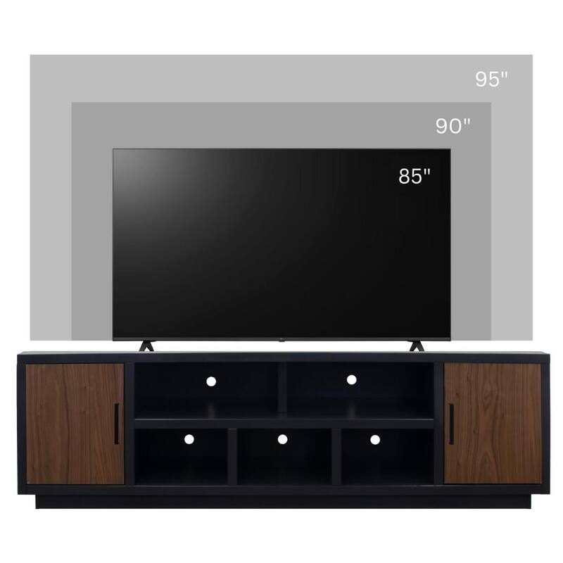 Bridgevine Home Aria 85 inch TV Stand for TVs up to 95 inches, No Assembly Required, Black and Walnut Finish