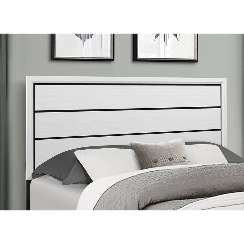 King Size Bed White Veneer Platform Bed with Black Hardware, 4 Slats, Modern Bedroom Furniture