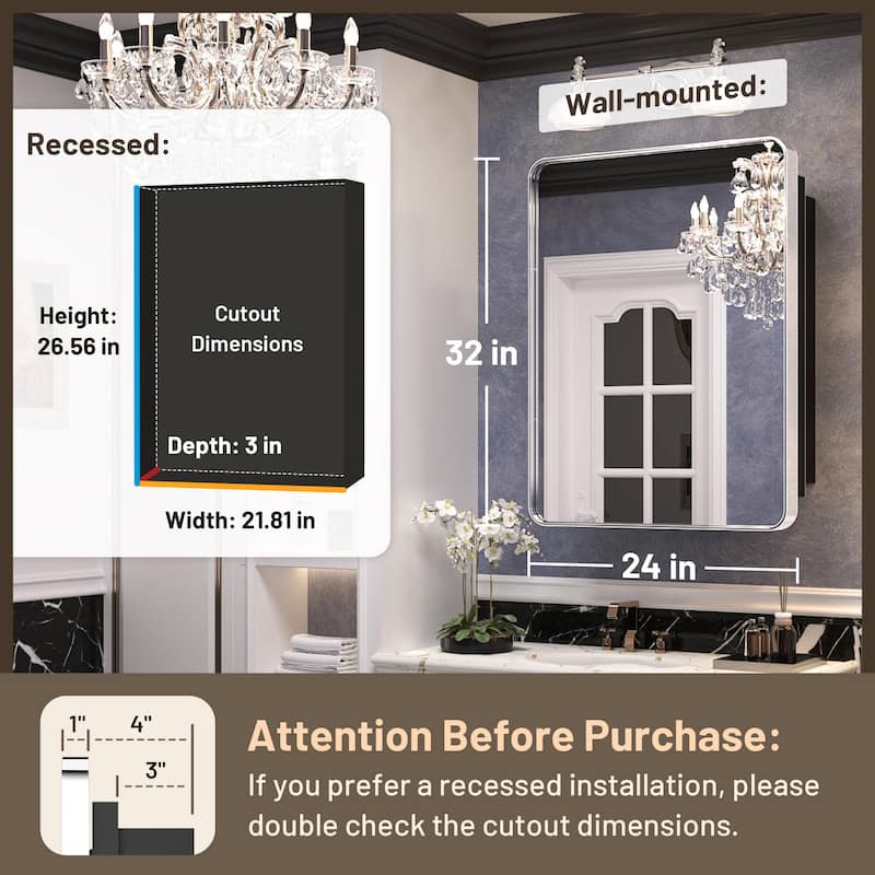 KEONJINN Medicine Cabinets for Bathroom with Mirror, Stainless Steel 1-3 Framed Doors